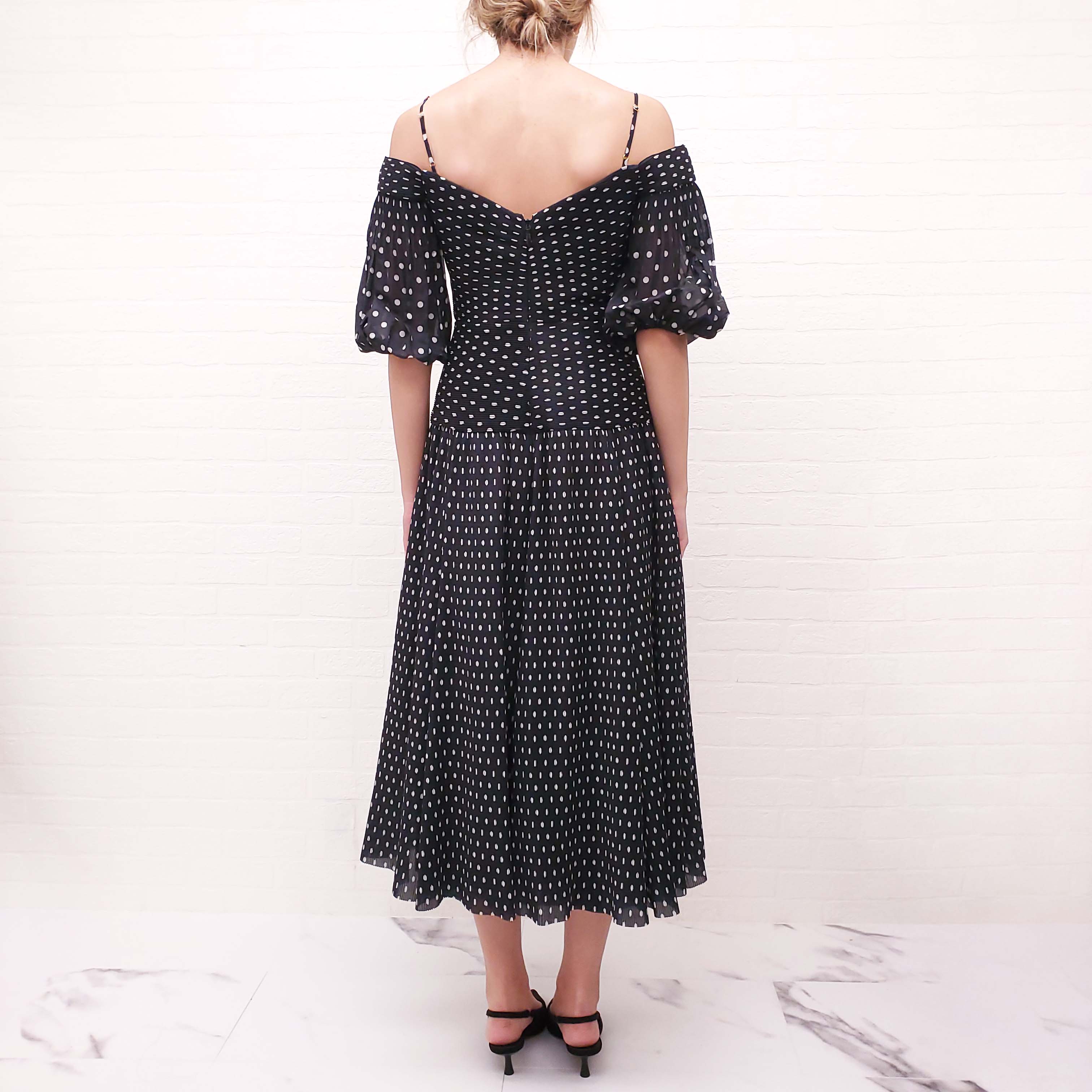 ZIMMERMANN PLEATED POLKA DOT MIDI DRESS - SIZE 1 (SIZE US 6)