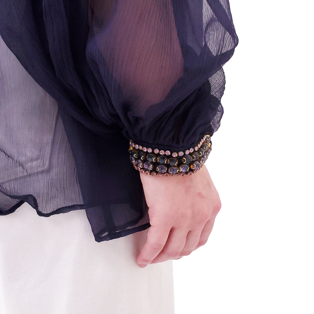 ZIMMERMANN PURPLE SILK 'CELESTIAL GEMINI FLORAL' BLOUSE WITH EMBELLISHED NECKLINE - SIZE 2 (US 8)