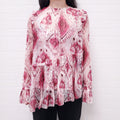 ZIMMERMANN RASPBERRY 'IKAT WAVELENGTH' ASYMMETRIC BLOUSE - SIZE 1/S