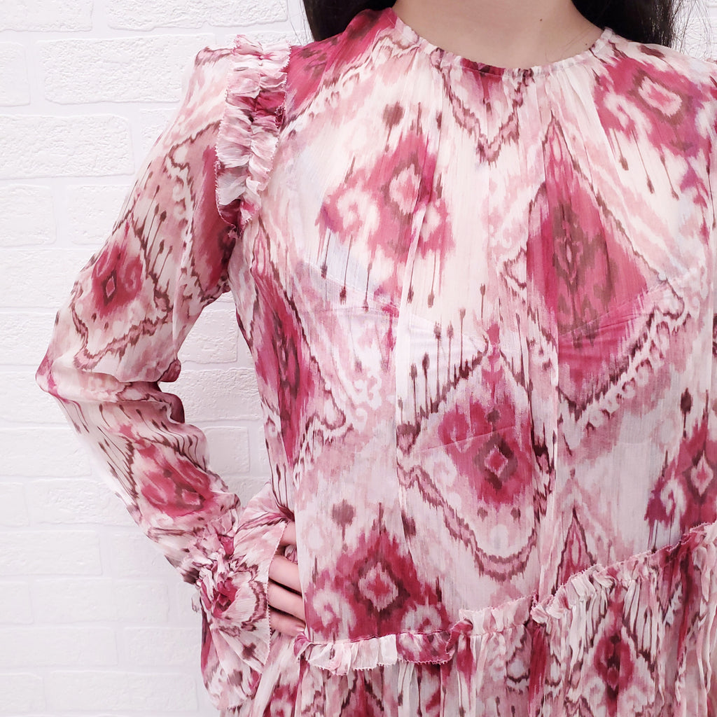 ZIMMERMANN RASPBERRY 'IKAT WAVELENGTH' ASYMMETRIC BLOUSE - SIZE 1/S