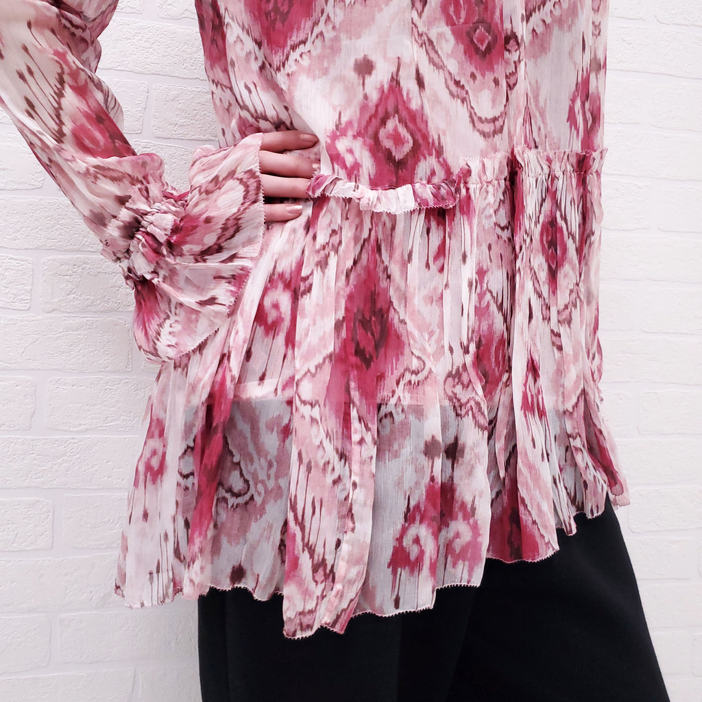 ZIMMERMANN RASPBERRY 'IKAT WAVELENGTH' ASYMMETRIC BLOUSE - SIZE 1/S