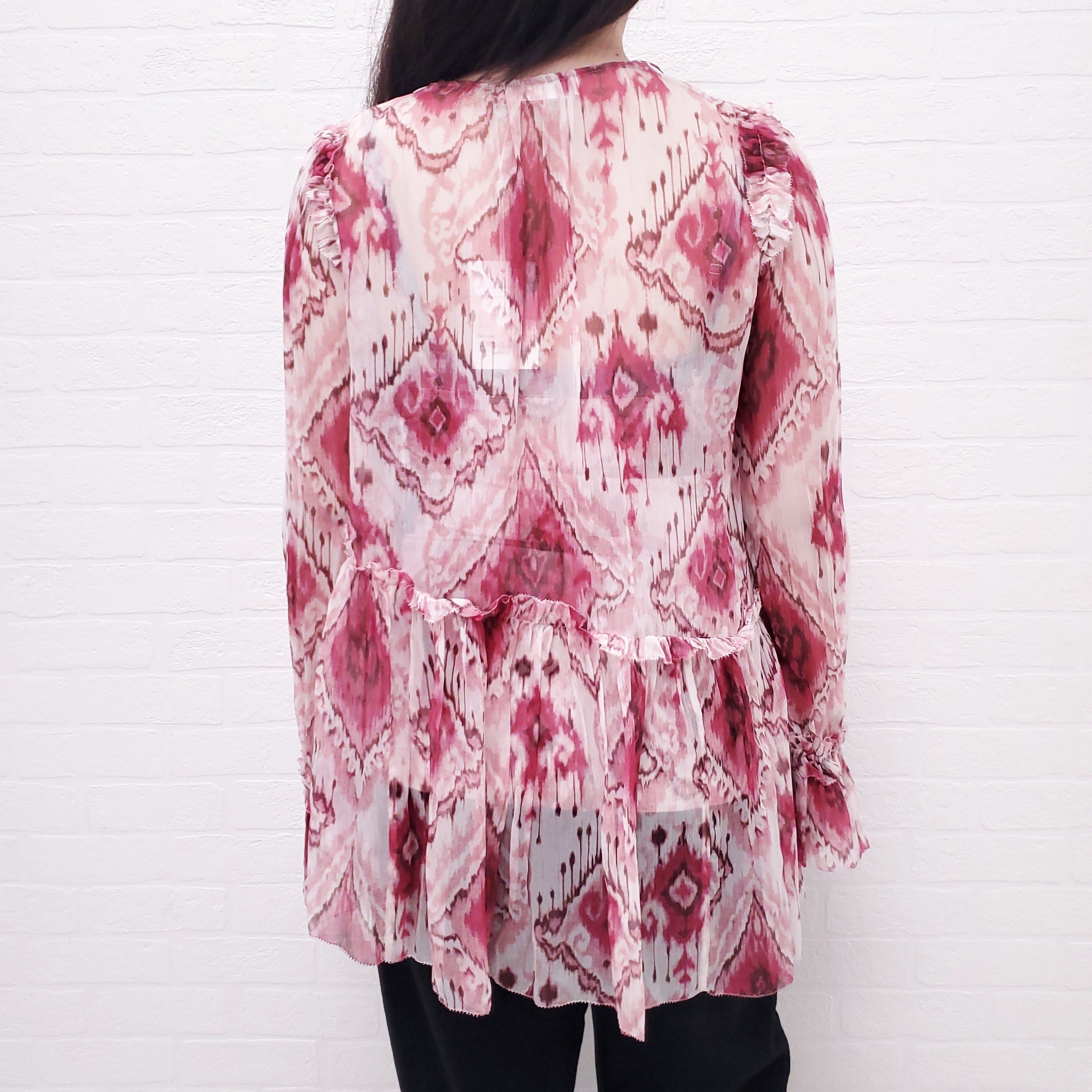 ZIMMERMANN RASPBERRY 'IKAT WAVELENGTH' ASYMMETRIC BLOUSE - SIZE 1/S