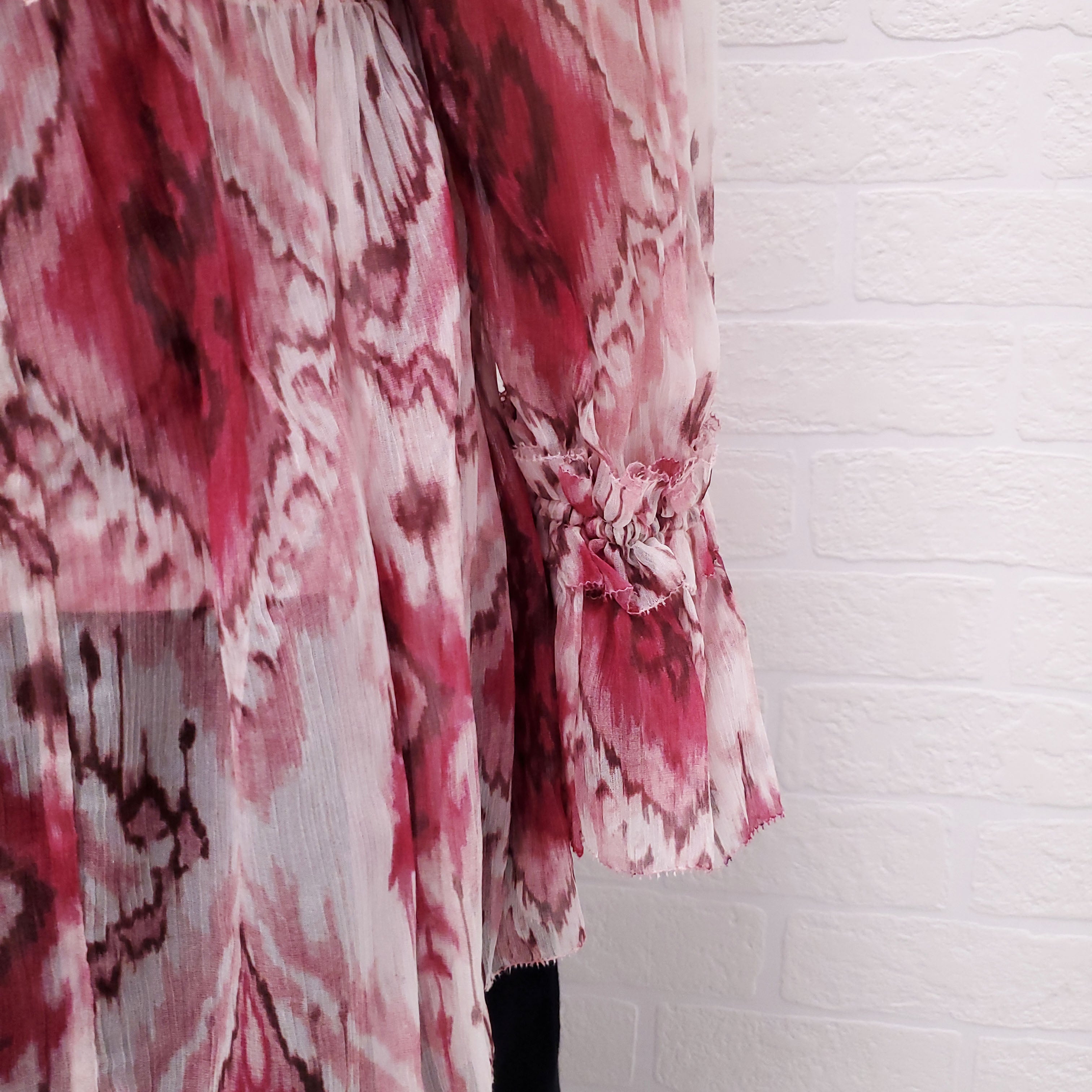 ZIMMERMANN RASPBERRY 'IKAT WAVELENGTH' ASYMMETRIC BLOUSE - SIZE 1/S