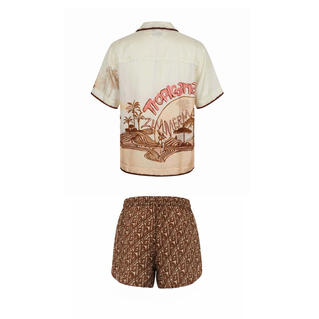 ZIMMERMANN SILK BLOUSE & SHORTS SET - SIZE 2 (US 8)
