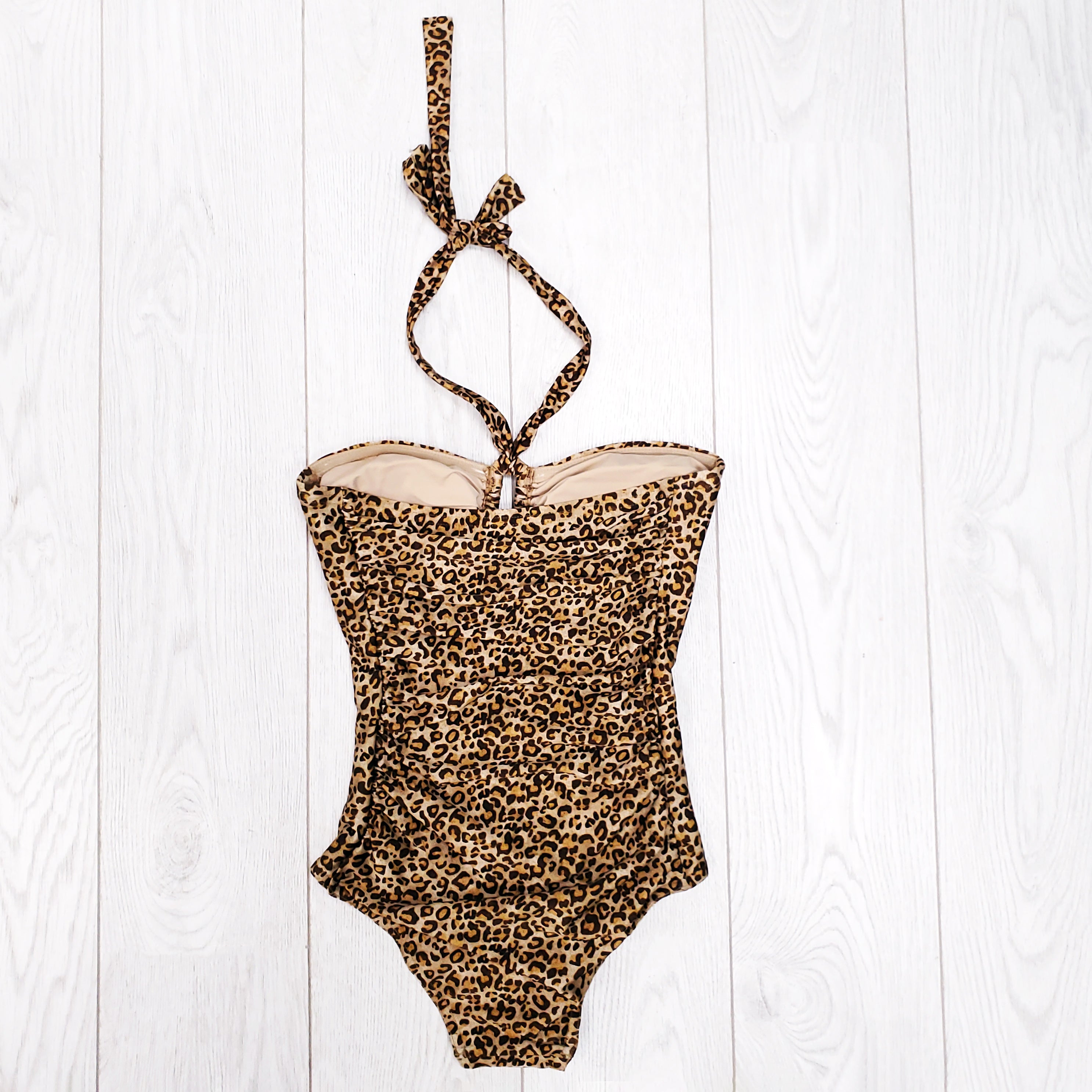 ZIMMERMANN TAN LEOPARD EMPIRE SQUARE LINK SWIMSUIT - SIZE 0/XS
