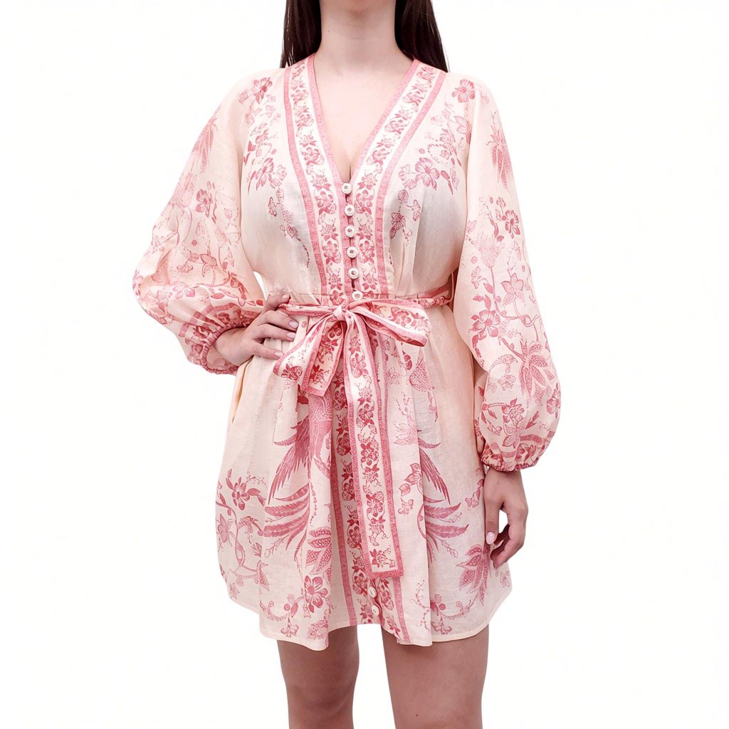 ZIMMERMANN WHITE AND PINK DRESS WITH BELT - SIZE 12 US (4)