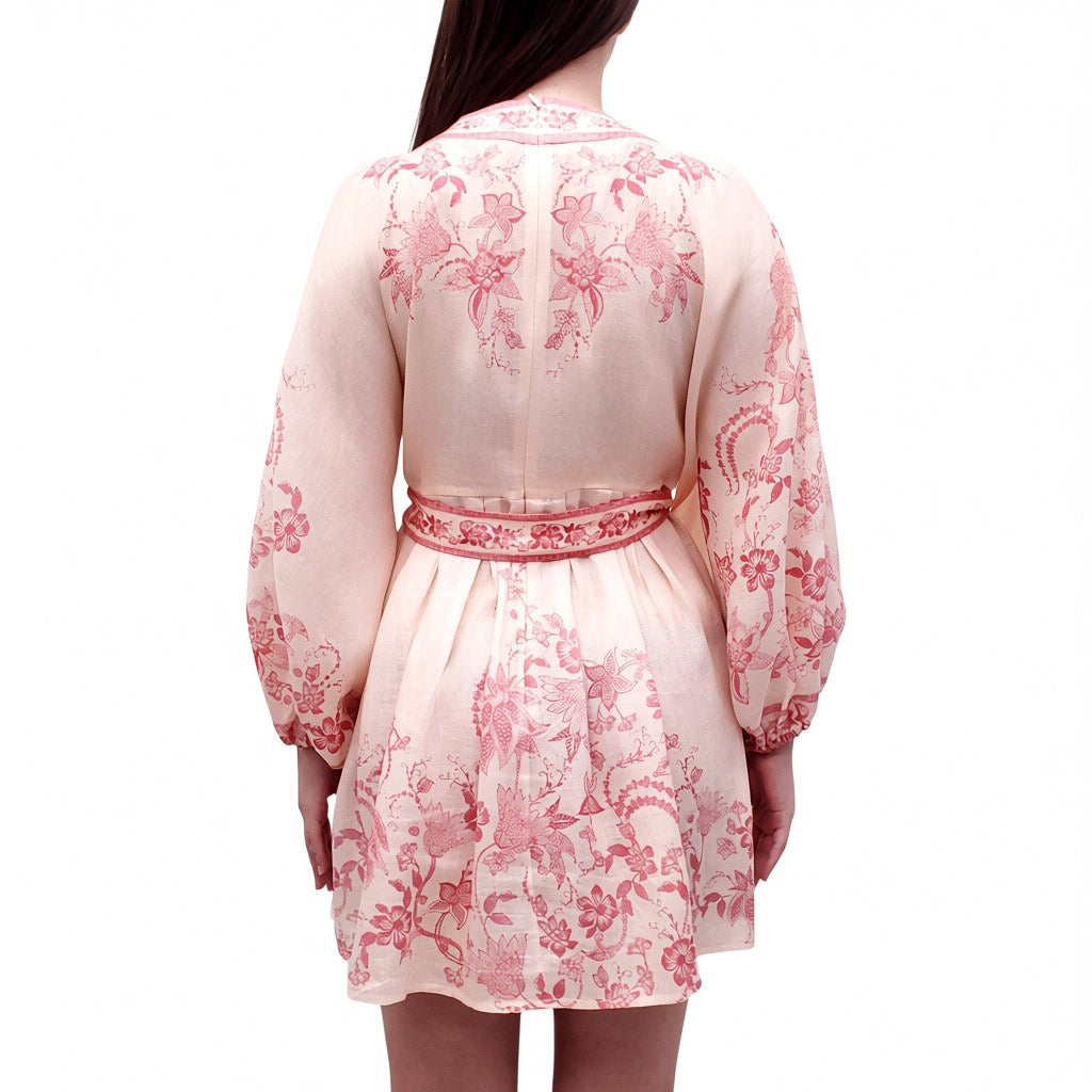 ZIMMERMANN WHITE AND PINK DRESS WITH BELT - SIZE 12 US (4)