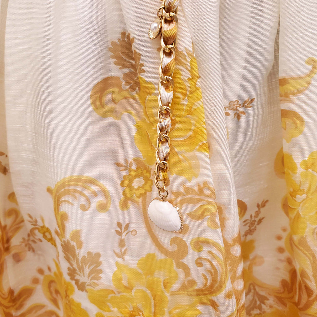 ZIMMERMANN WHITE AND YELLOW 'POSTCARD BOW BODICE' MINI DRESS - SIZE 2 (US 8)