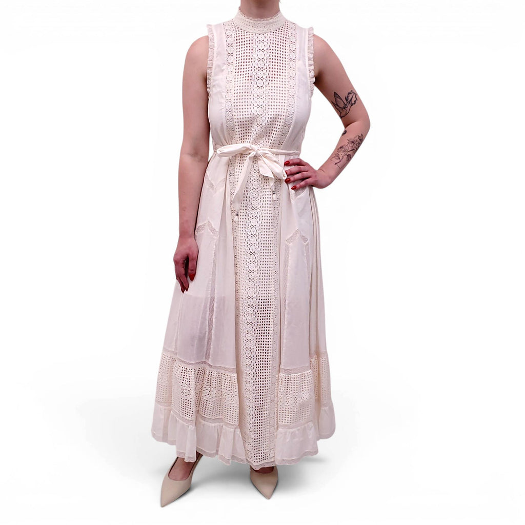 ZIMMERMANN WHITE EYELET MAXI DRESS WITH BELT - SIZE 0/XS