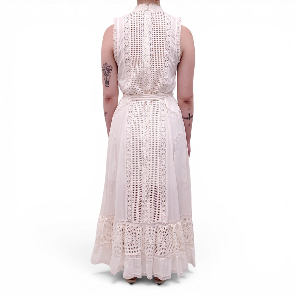 ZIMMERMANN WHITE EYELET MAXI DRESS WITH BELT - SIZE 0/XS