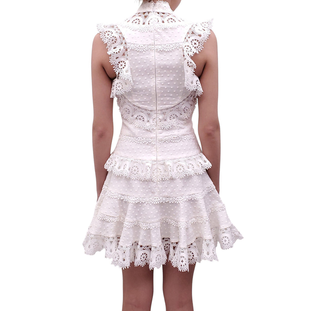 ZIMMERMANN WHITE EYELET RUFFLE DRESS - SIZE 0 (US 4)