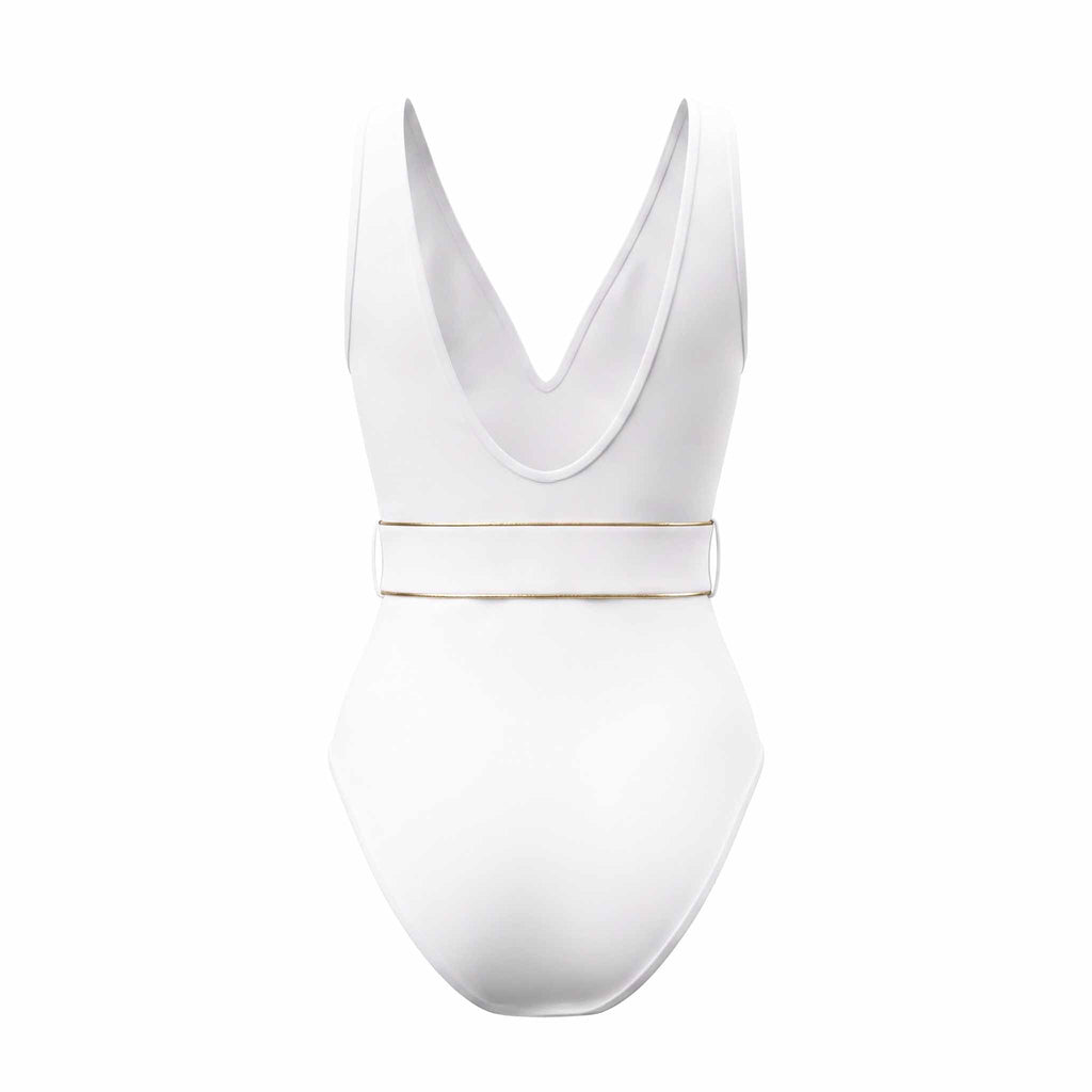 ZIMMERMANN WHITE 'JEANNIE' BELTED PLUNGE ONE-PIECE SWIMSUIT - SIZE 0 (US 4)