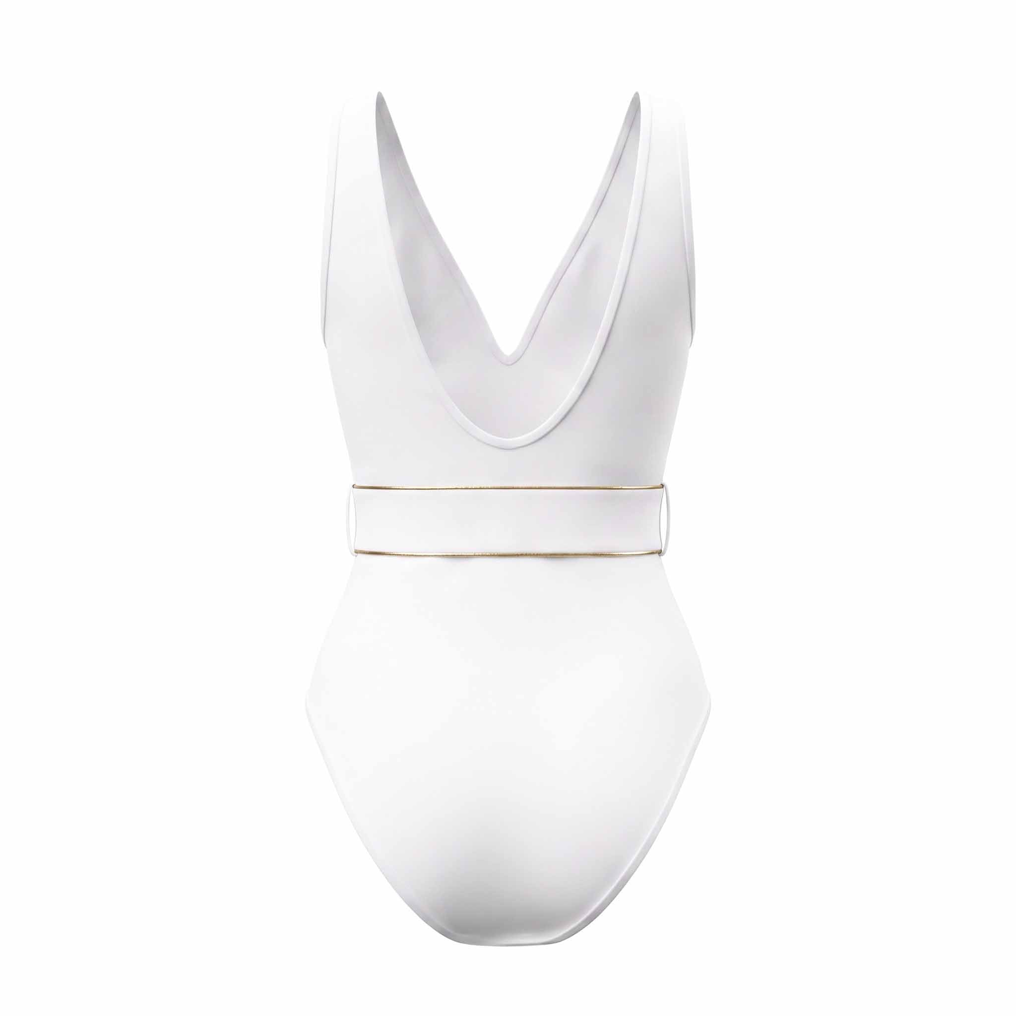 ZIMMERMANN WHITE 'JEANNIE' BELTED PLUNGE ONE-PIECE SWIMSUIT - SIZE 0 (US 4)