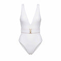 ZIMMERMANN WHITE 'JEANNIE' BELTED PLUNGE ONE-PIECE SWIMSUIT - SIZE 1 (US 6)