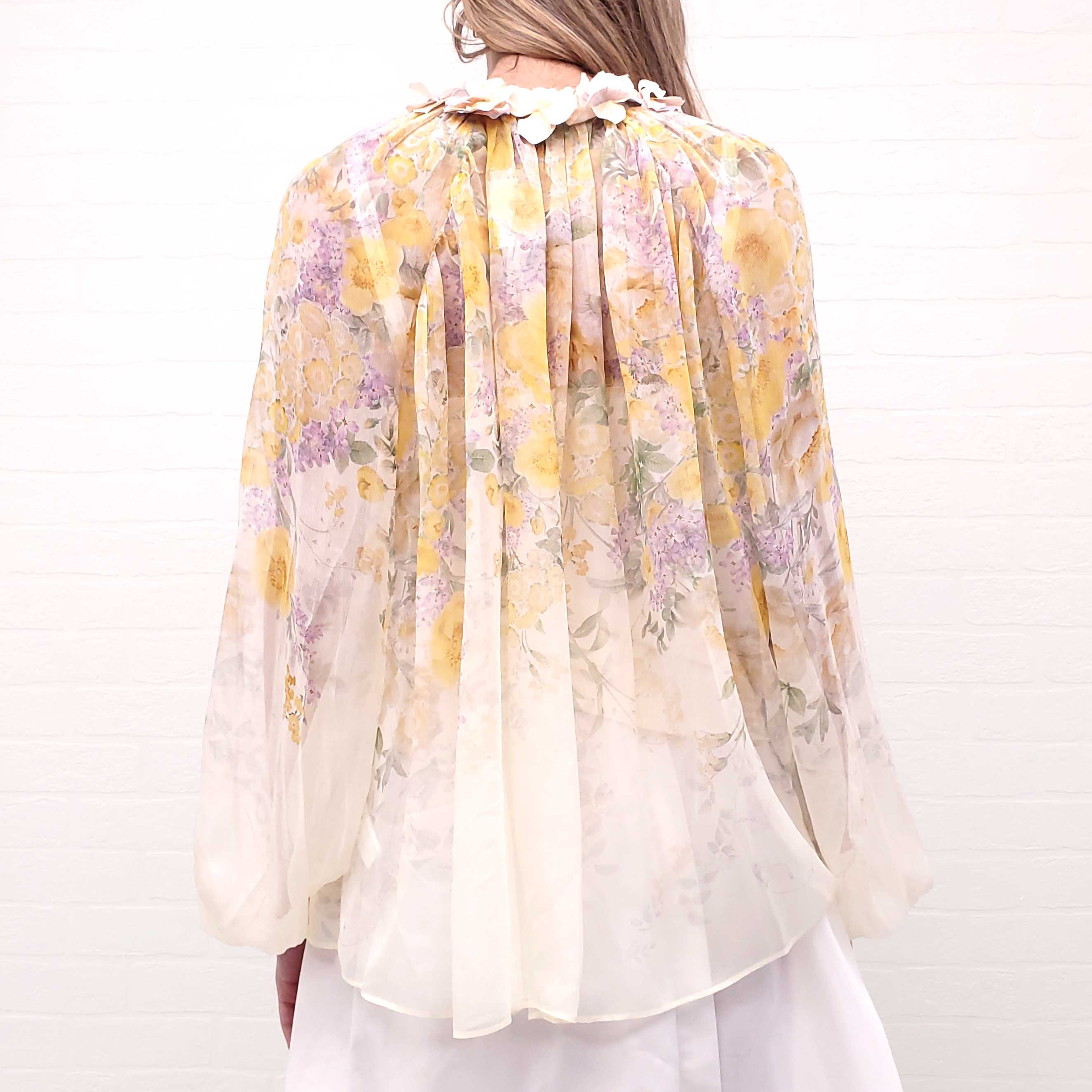 ZIMMERMANN YELLOW BLOUSE WITH FLORAL DETAIL - SIZE 1