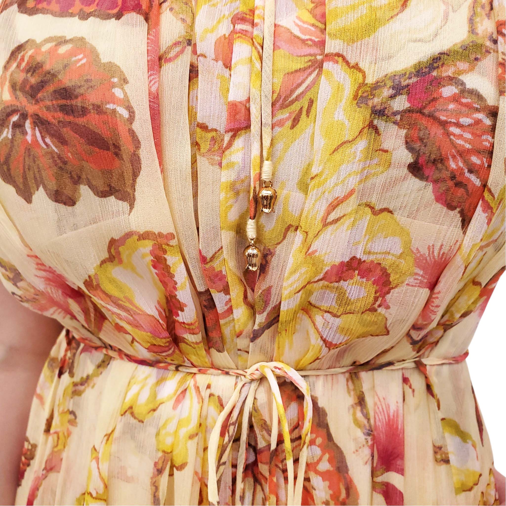 ZIMMERMANN YELLOW HIBISCUS 'MATCHMAKER FLUTTER' MIDI DRESS - SIZE 0 (US 4)