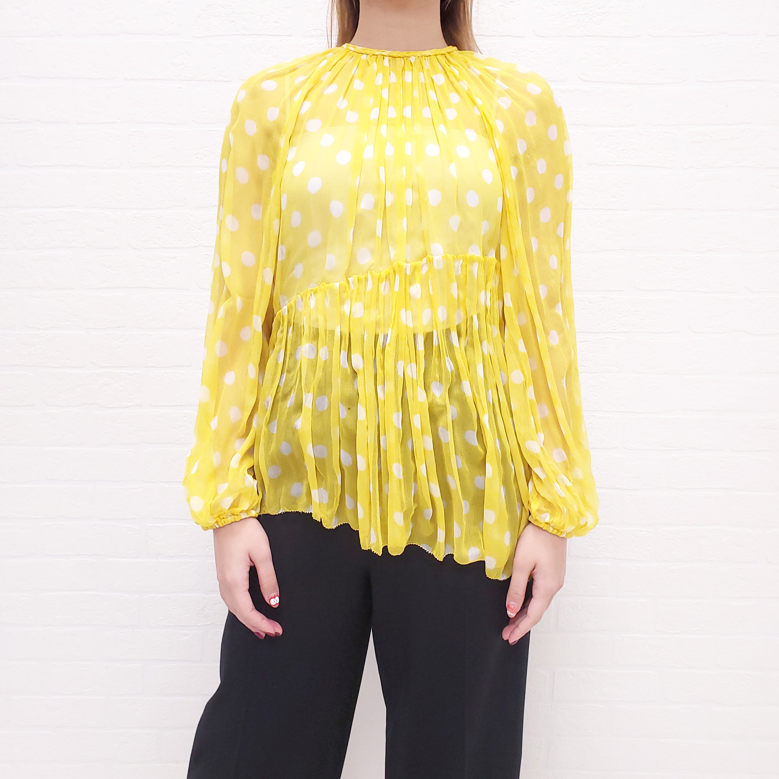 ZIMMERMANN YELLOW POLKA DOT RUFFLE BLOUSE - SIZE 0/XS