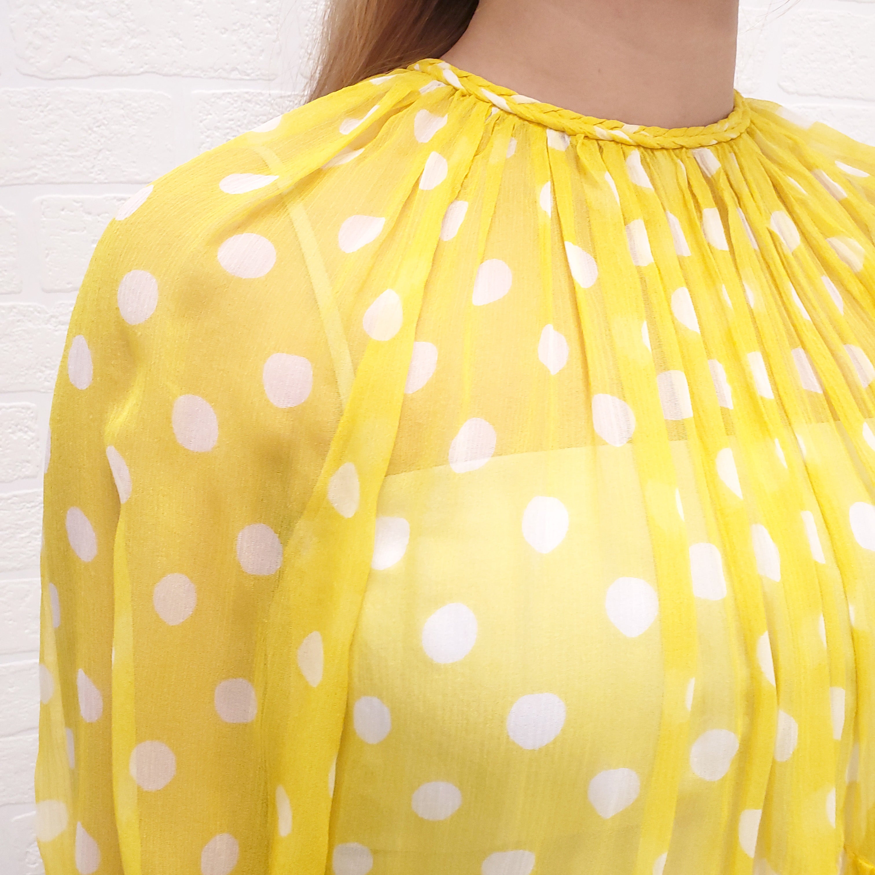 ZIMMERMANN YELLOW POLKA DOT RUFFLE BLOUSE - SIZE 0/XS