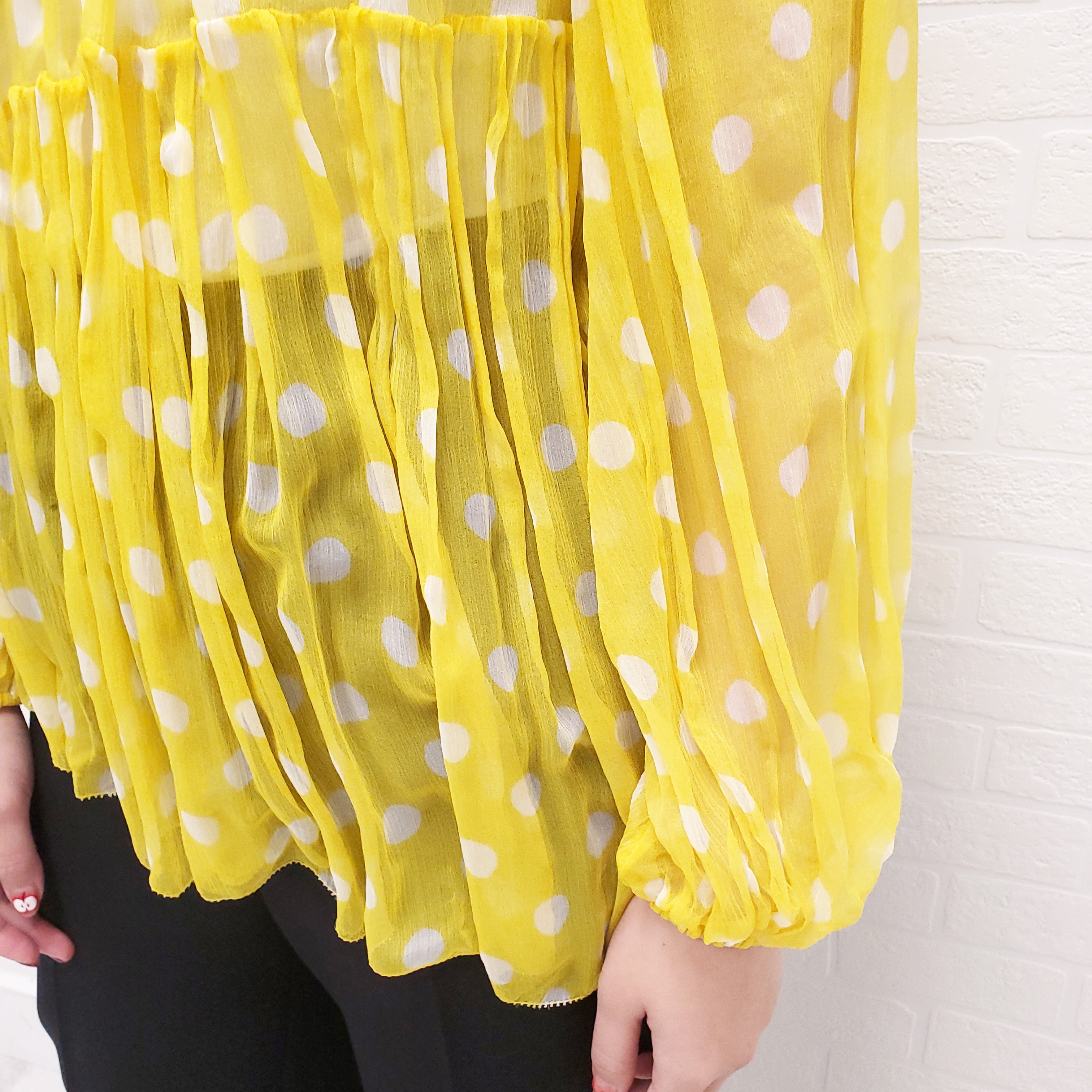 ZIMMERMANN YELLOW POLKA DOT RUFFLE BLOUSE - SIZE 0/XS