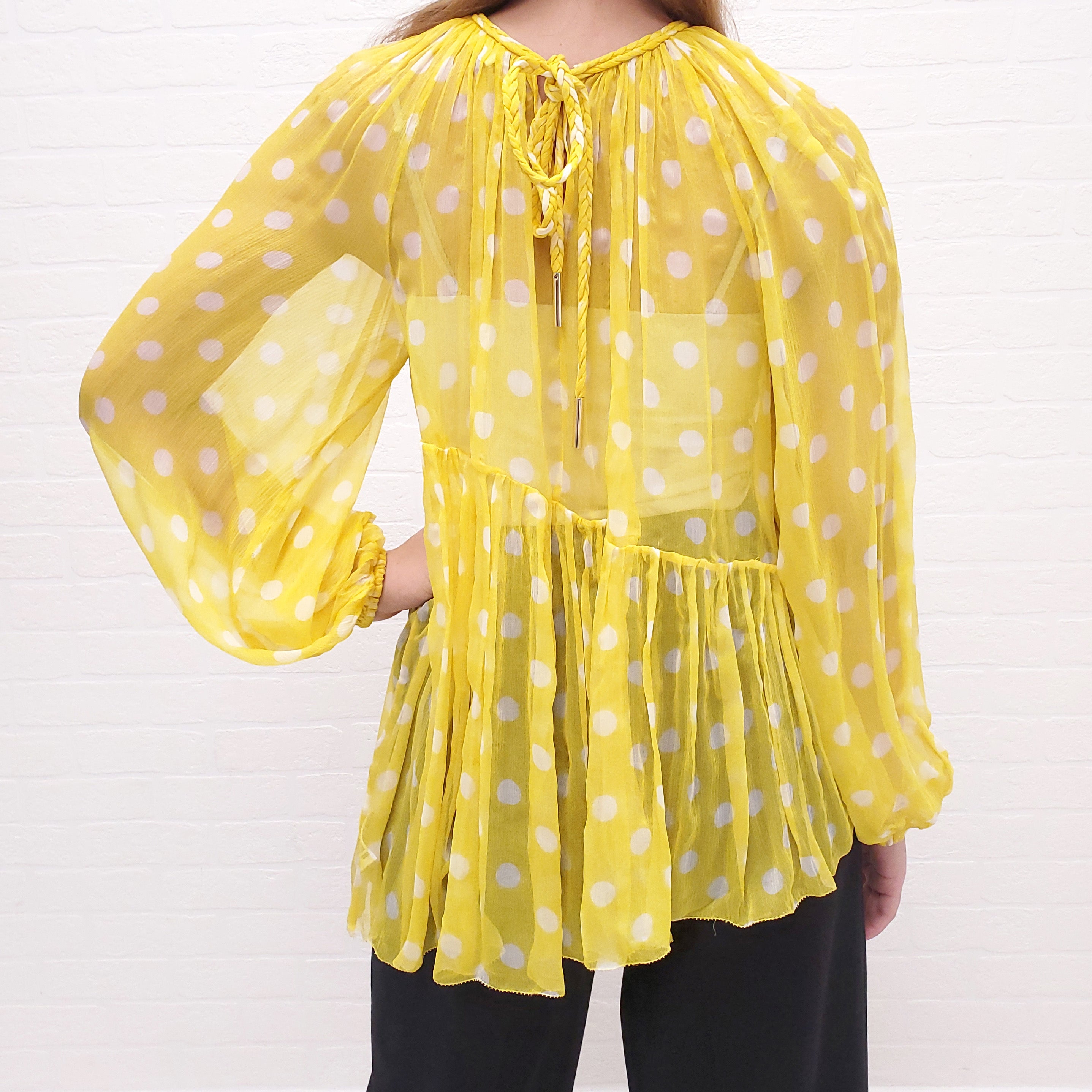 ZIMMERMANN YELLOW POLKA DOT RUFFLE BLOUSE - SIZE 0/XS