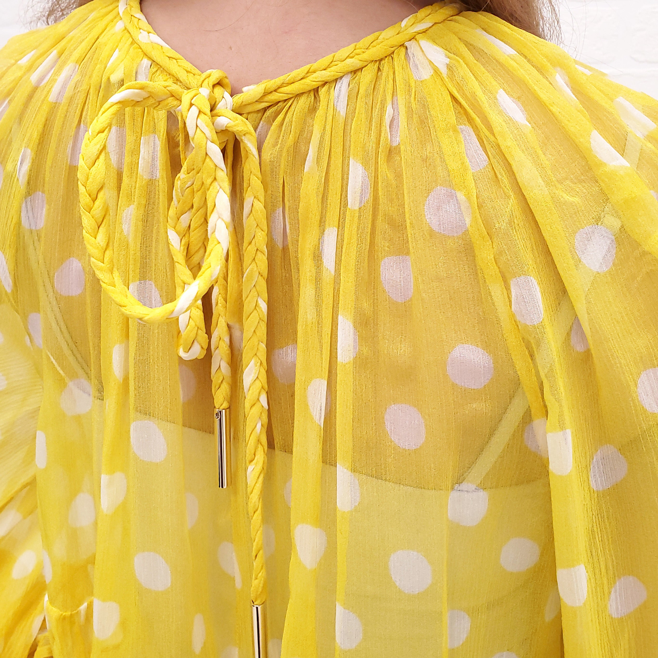 ZIMMERMANN YELLOW POLKA DOT RUFFLE BLOUSE - SIZE 0/XS