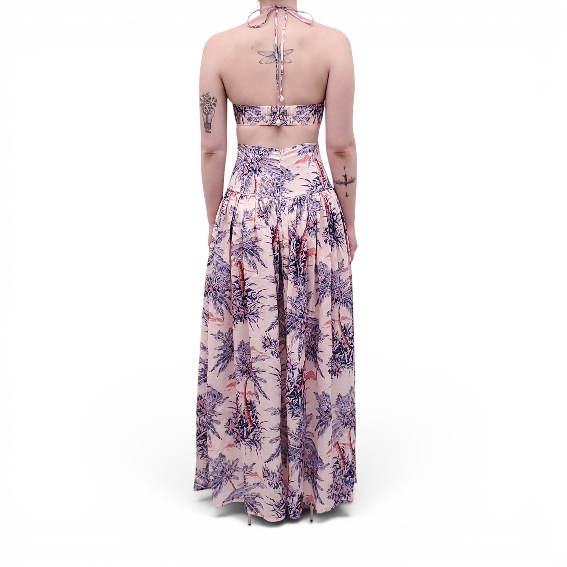 zimmermann cut out midi dress ZIMMERMANN LILAC PALM TREE 'CIRA' HALTER CUTOUT MIDI DRESS - SIZE 0 (US 4)