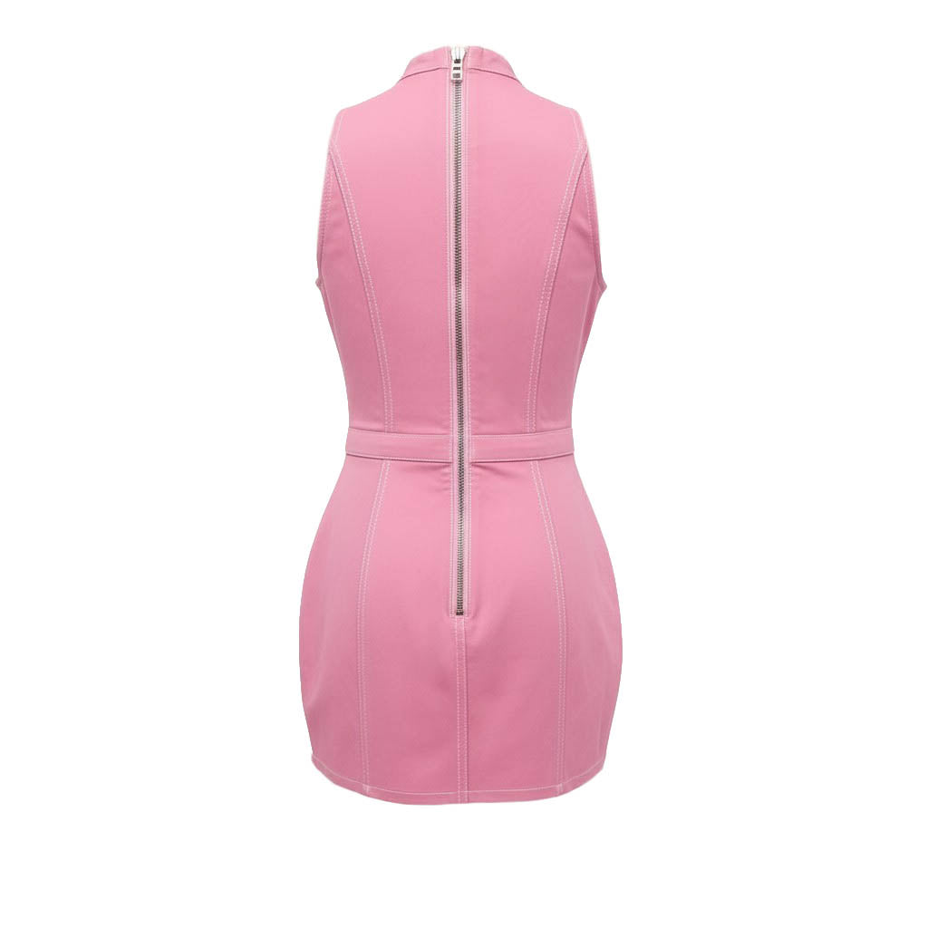 BALMAIN PINK DENIM MOCK NECK MINI DRESS - SIZE 38