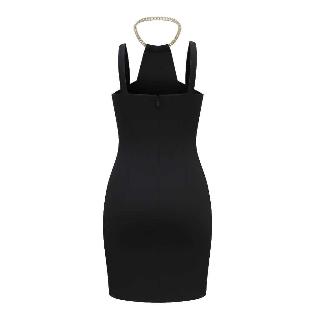 VERSACE VERSUS COLLECTION BLACK WOOL DRESS WITH GOLD CHAIN DETAIL - SI ...