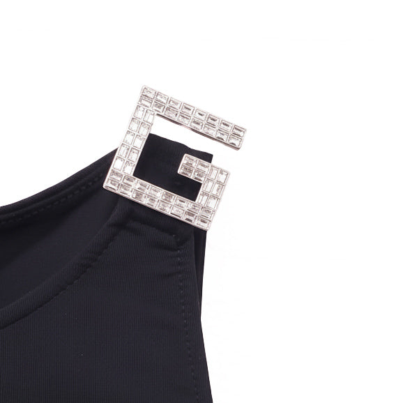 GUCCI BLACK STRETCH BODYSUIT WITH GG LOGO - SIZE S