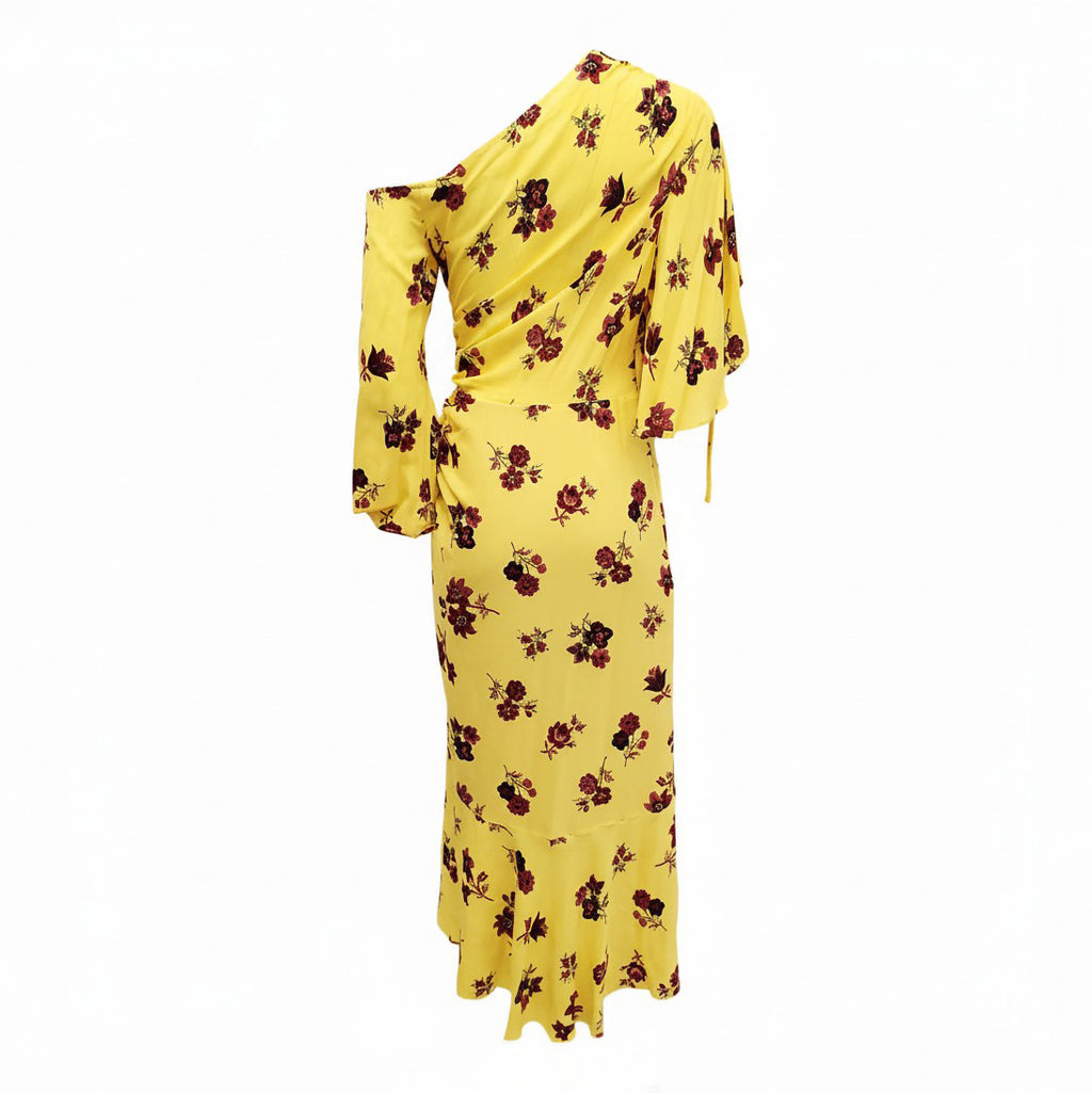 A.L.C. YELLOW FLORAL RUCHED DRESS - SIZE 8