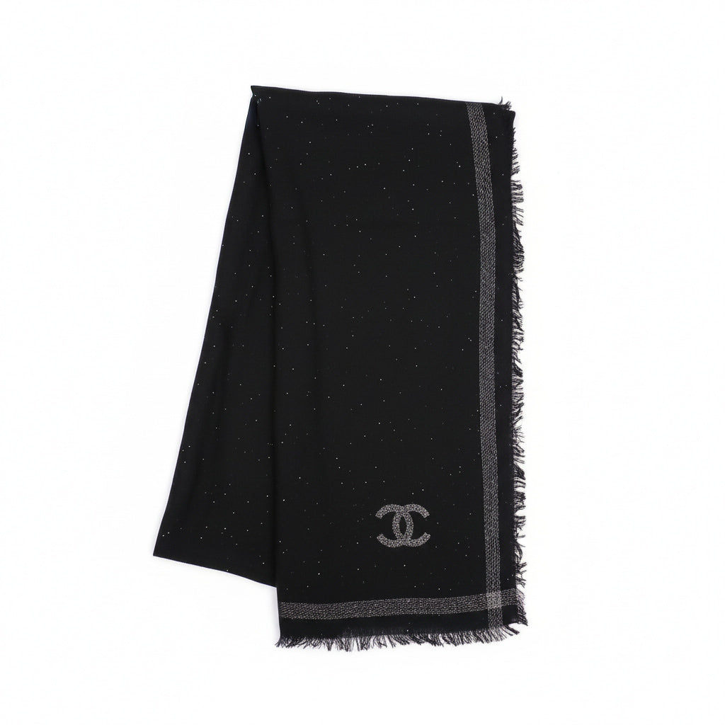 CHANEL BLACK LOGO SHIMMER SCARF