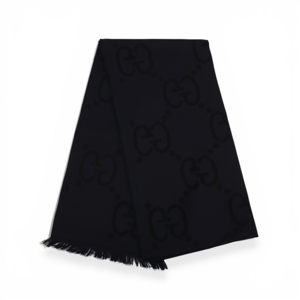 GUCCI LARGE GG MONOGRAM BLACK SCARF
