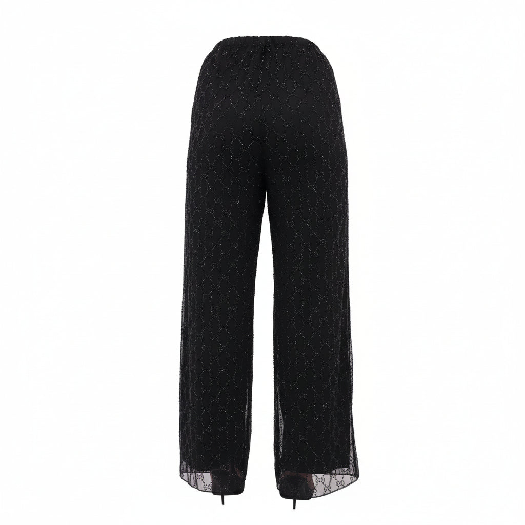 GUCCI CRYSTAL GG EMBELLISHED TULLE BLOUSE AND PANTS SET - SIZE 40