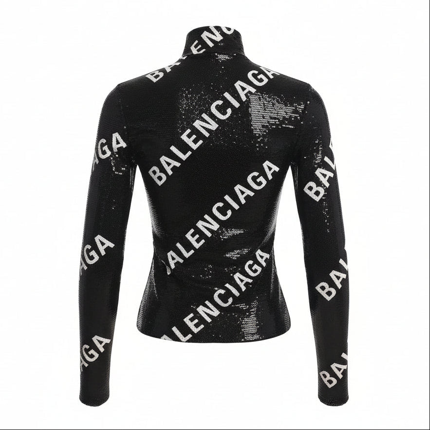 BALENCIAGA BLACK SEQUIN LOGO TOP - SIZE 34