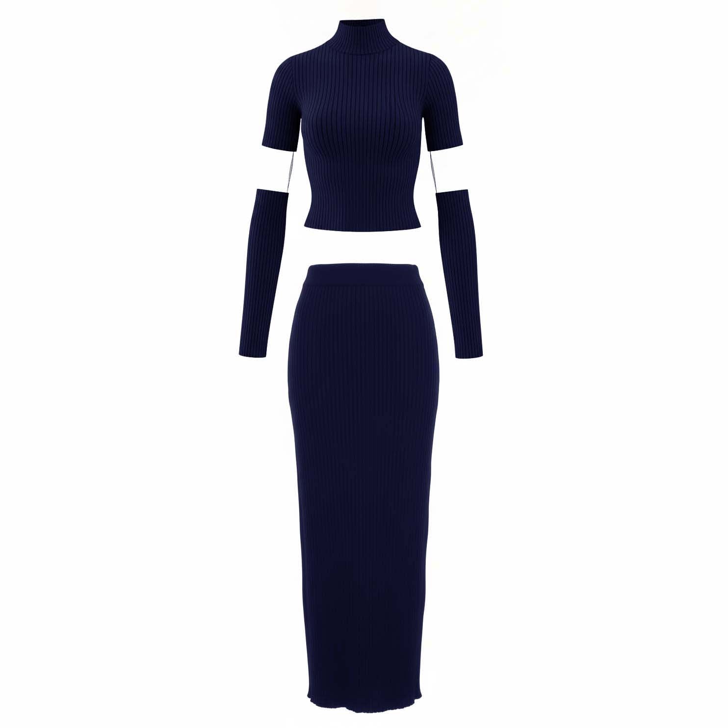 BALENCIAGA NAVY TWO PIECE RIBBED SET WITH CUT OUT DETAIL - SIZE S/M