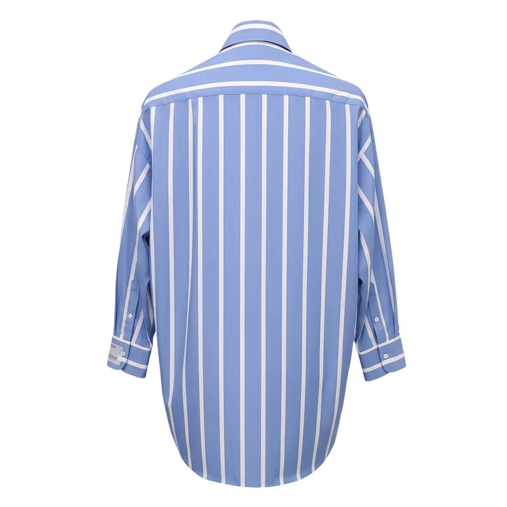 VETEMENTS STRIPED OVERSIZED BLOUSE WITH BLACK LACE DETAIL  SIZE S