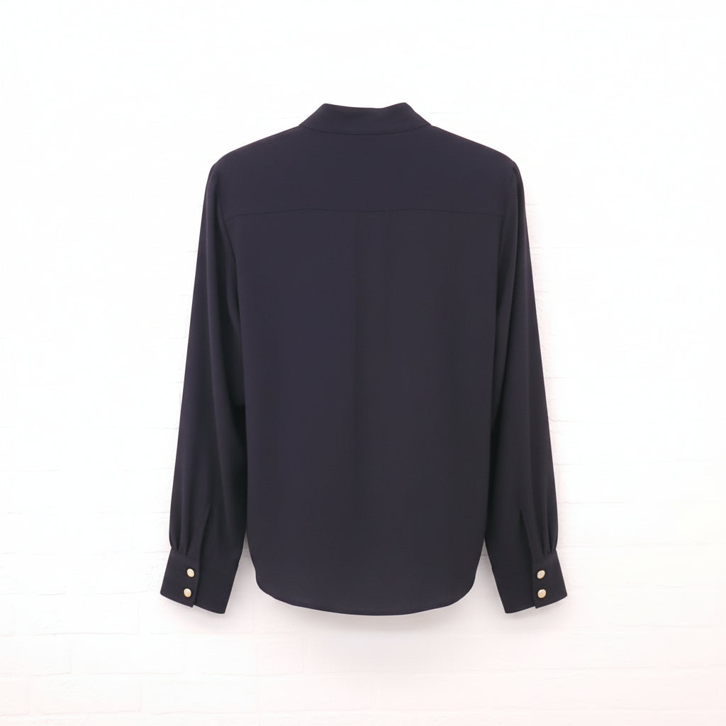 GUCCI BLACK SILK LOGO BUTTON BLOUSE - SIZE 42
