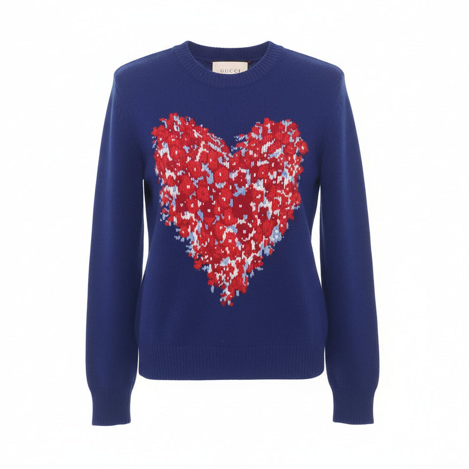 GUCCI BLUE HEART AND BUTTERFLY KNIT SWEATER - SIZE XS