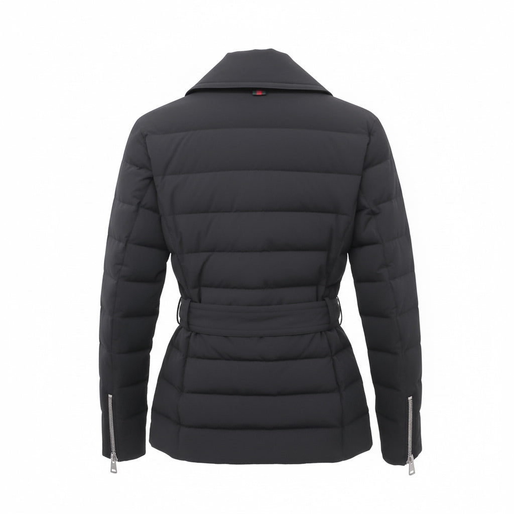 GUCCI BLACK PUFFER JACKET WITH ZIPPERS AND BELT - SIZE 36