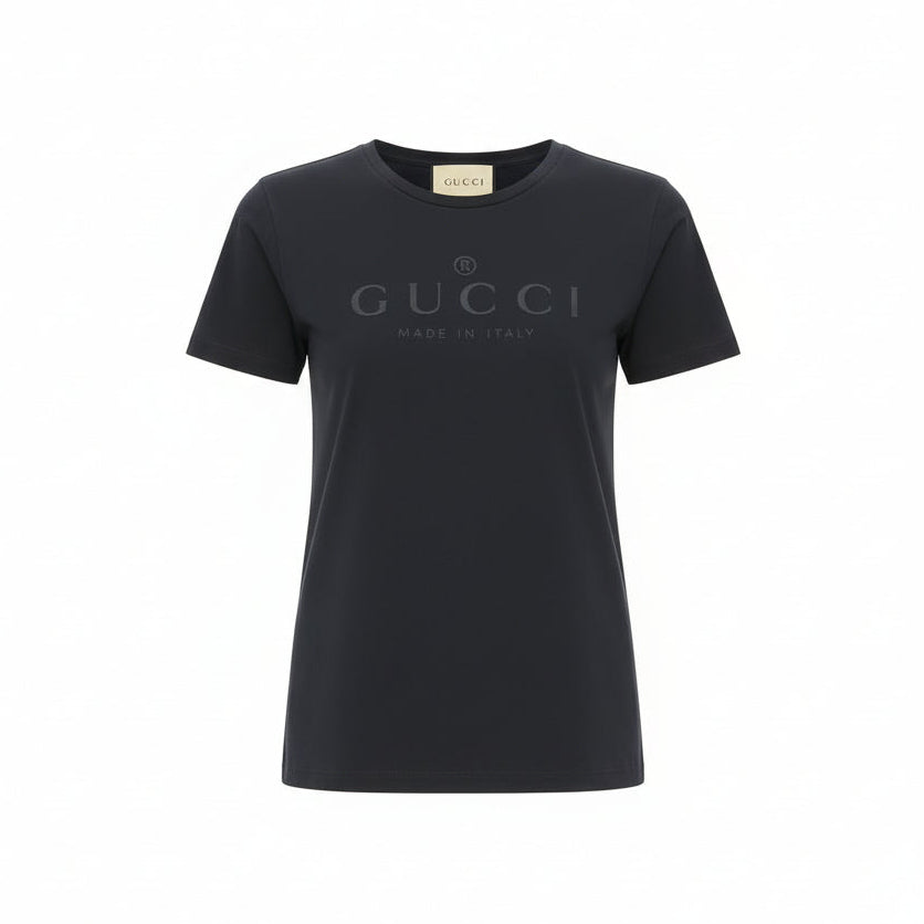 GUCCI BLACK LOGO SHORTSLEEVE T-SHIRT - SIZE L
