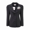 SHUSHU/TONG BLACK OVERSIZED BLAZER WITH WHITE POCKET DETAIL - SIZE UK 10 (US 6)