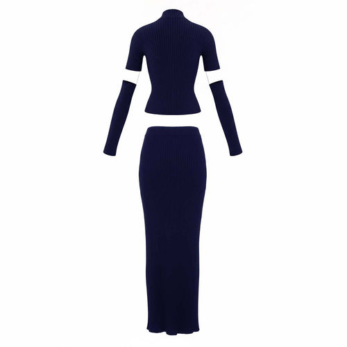 BALENCIAGA NAVY TWO PIECE RIBBED SET WITH CUT OUT DETAIL - SIZE S/M