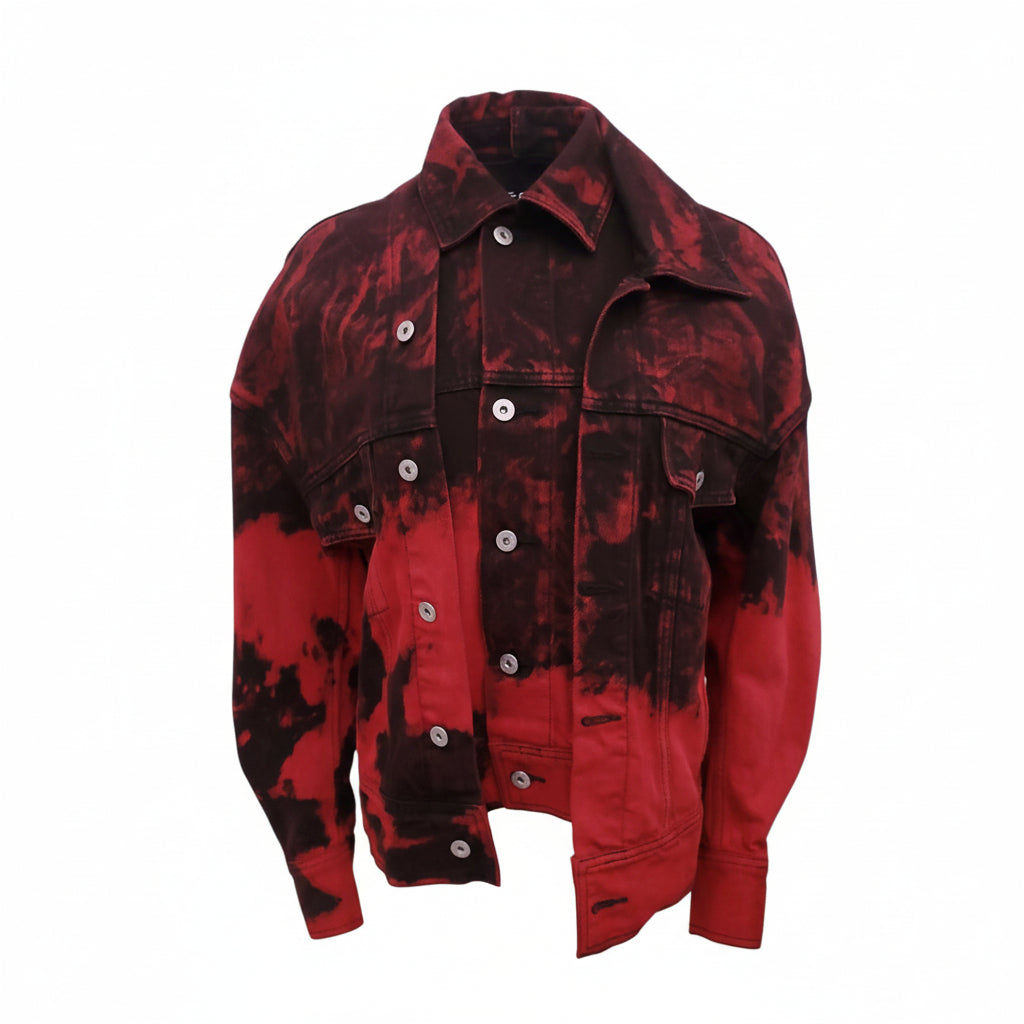 FENG CHEN WANG UNISEX RED TIE DYE DENIM JACKET - SIZE XS