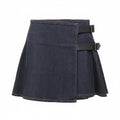 BURBERRY DENIM SKIRT WITH LEATHER BUCKLE DETAIL - SIZE 2