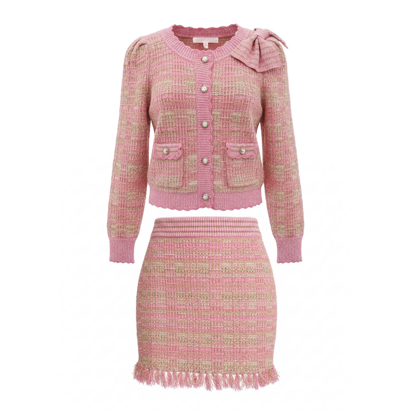 LOVESHACKFANCY KNIT 2-PIECE SET WITH PEARL BUTTON - SIZE M