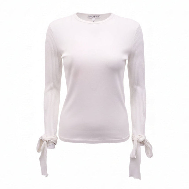 JW ANDERSON WHITE RIBBED JERSEY TOP WITH TIE DETAILS  - SIZE M