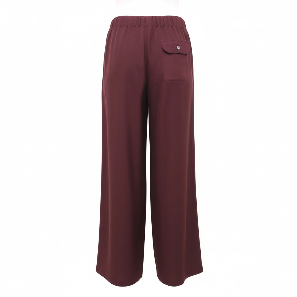 LOEWE BURGUNDY PLEATED SILK TROUSERS WITH LOGO - SIZE XS