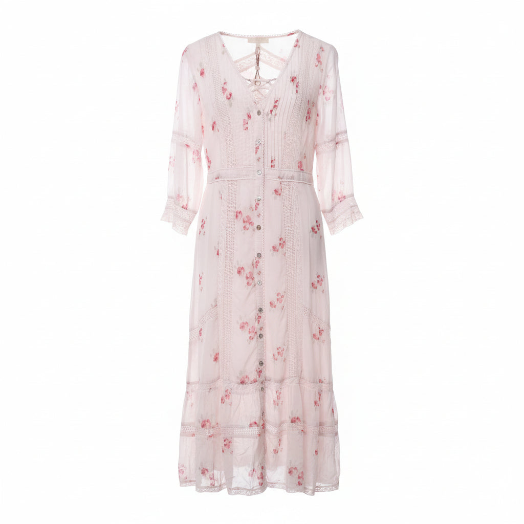 LOVESHACKFANCY BLUSH MAXI FLORAL COTTON DRESS - SIZE 8
