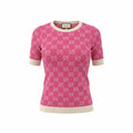 GUCCI PINK LOGO SHORT SLEEVE SWEATER - SIZE XS