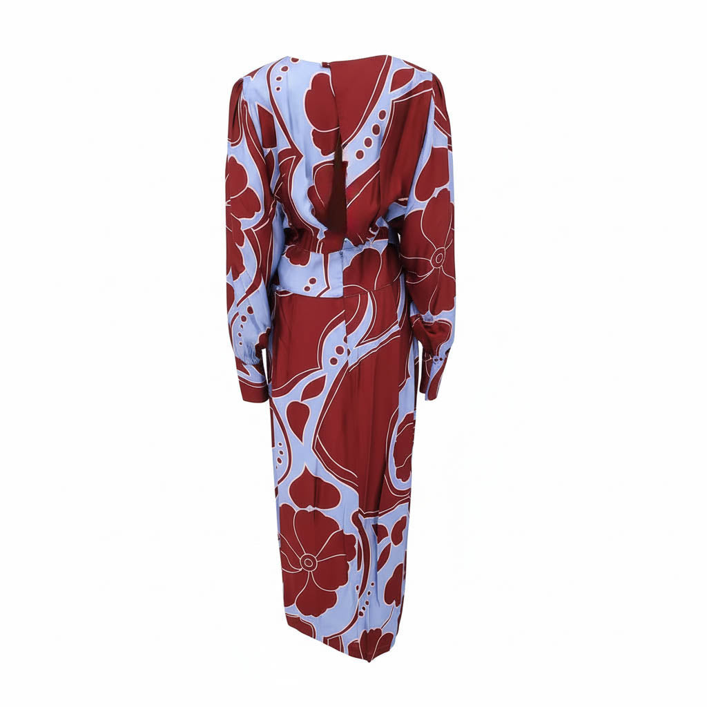 SMYTHE BURGUNDY & BLUE PATTERNED DRESS - SIZE 10